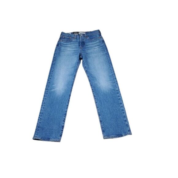 Levi's Premium Wedgie Straight Fit Medium Wash Blue Stretch Size 25x28 High Rise - Picture 2 of 10